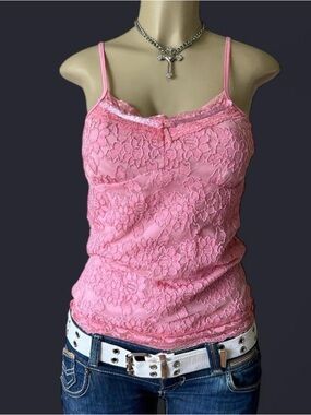 VINTAGE Y2K Pink Lace Camisole Tank Top